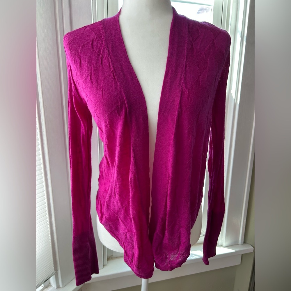 Title Nine Cardigan Sweater Fuchsia Open-Front Textured 100% Wash Wool Size Med